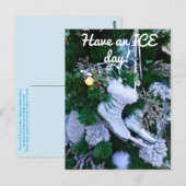 クリスマスの木に青いグリッターと毛皮のアイススケート ポストカード (正面/裏面)