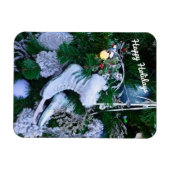 クリスマスの木に青いグリッターと毛皮のアイススケート マグネット (横)