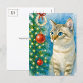 クリスマスの木のそばの猫 ポストカード (正面/裏面)