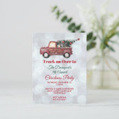 クリスマスの木のパーティーが付いている赤いクリスマスの配達用トラック ポストカード (スタンド正面)