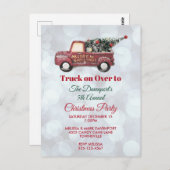 クリスマスの木のパーティーが付いている赤いクリスマスの配達用トラック ポストカード (正面/裏面)