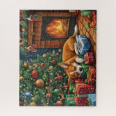 クリスマスの木の下で眠る可愛い野良犬 ジグソーパズル (縦)