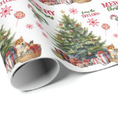 クリスマスの木の下にかわいい柴犬の子犬 ラッピングペーパー (ロールコーナー)