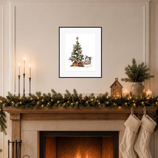 クリスマスの木の下のネズミ ポスター