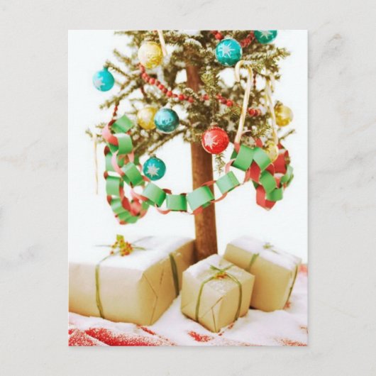 クリスマスの木の古いカードとシール シーズンポストカード (正面)