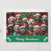 クリスマスの木の周りで吠える犬のオリジナルグッズ シーズンカード (正面)