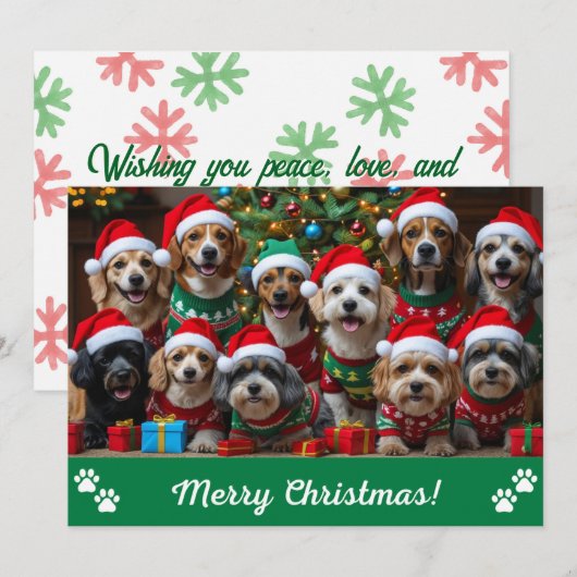 クリスマスの木の周りで吠える犬のオリジナルグッズ シーズンカード (正面/裏面)