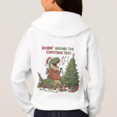 クリスマスの木の周りで吠える面白いティラノサウルス (裏面)