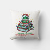 クリスマスの木の周りで読書する 本の愛好家 クッション (正面)