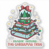 クリスマスの木の周りで読書 シール (正面)