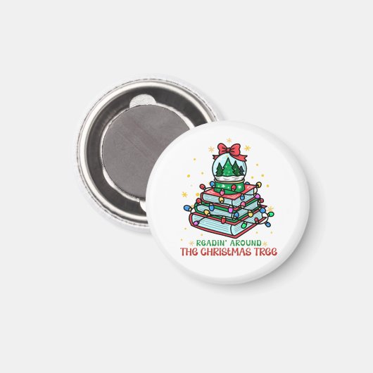 クリスマスの木の周りで読書 マグネット (正面/裏面)