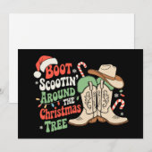 クリスマスの木の周りをブーツでスライド ウエスタン 招待状 (正面/裏面)