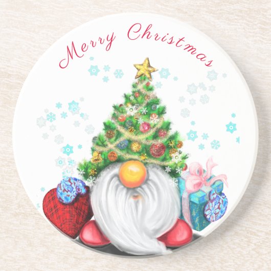 クリスマスの木の帽子とギフトと可愛い格言-おもしろい コースター (正面)