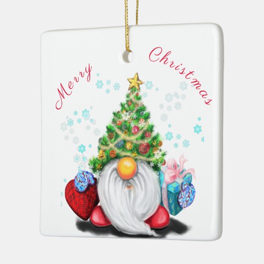 クリスマスの木の帽子とギフトと可愛い格言-おもしろい セラミックオーナメント (左)