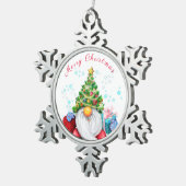 クリスマスの木の帽子とギフトと可愛い格言 スノーフレークピューターオーナメント (右)