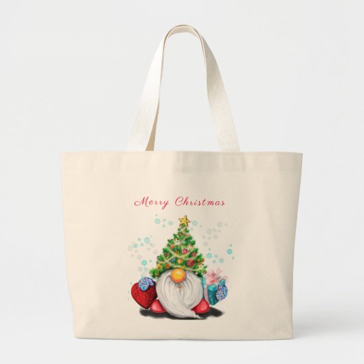 クリスマスの木の帽子とギフトと可愛い格言 ラージトートバッグ (正面)