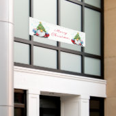 クリスマスの木の帽子とギフトと可愛い格言 横断幕 (ビルの外側)