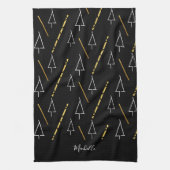 クリスマスの木の模様(黒、白、金ゴールド) キッチンタオル (縦)