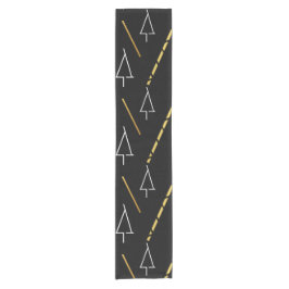 クリスマスの木の模様(黒、白、金ゴールド) ショートテーブルランナー