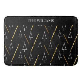 クリスマスの木の模様(黒、白、金ゴールド) バスマット