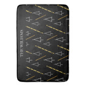 クリスマスの木の模様(黒、白、金ゴールド) バスマット (正面縦)