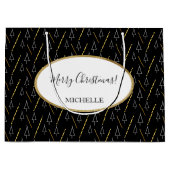 クリスマスの木の模様(黒、白、金ゴールド) ラージペーパーバッグ (正面)