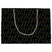 クリスマスの木の模様(黒、白、金ゴールド) ラージペーパーバッグ (裏面)