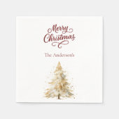 クリスマスの木の雪の白赤の手書きフォント スタンダードカクテルナプキン (正面)