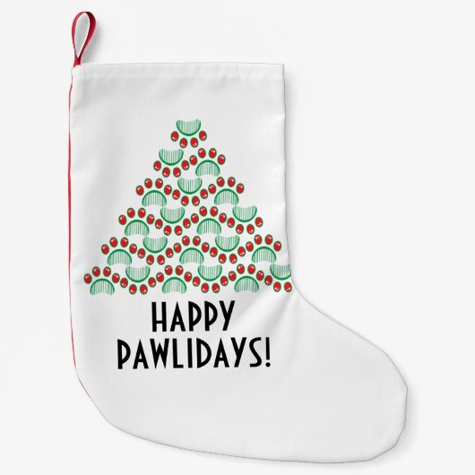クリスマスの木を形成する幸せなpawlidays、前髪のプリント スモールクリスマスストッキング (正面)