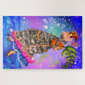 クリスマスの木を持つ女性のジグソーパズル絵画 ジグソーパズル (横)