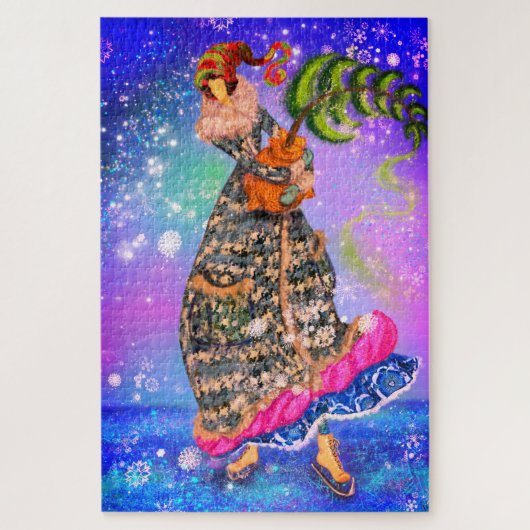 クリスマスの木を持つ女性のジグソーパズル絵画 ジグソーパズル (縦)
