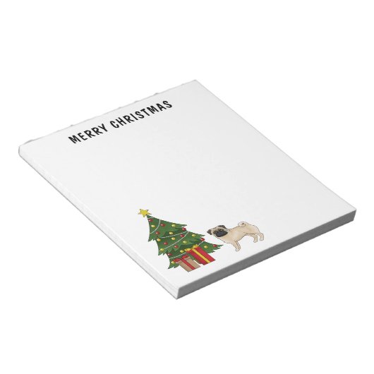 クリスマスの木を持つ子豚かわいい漫画の犬 ノートパッド (アングル)