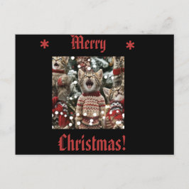 クリスマスの木を歌うセーターを着た子猫3 シーズンポストカード