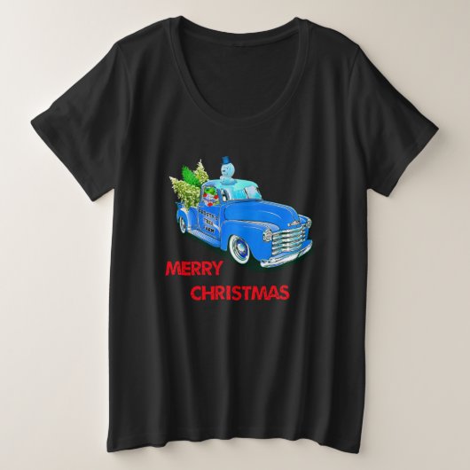 クリスマスの木製トラック プラスサイズTシャツ (デザイン正面)