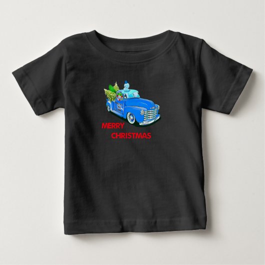 クリスマスの木製トラック ベビーTシャツ (正面)
