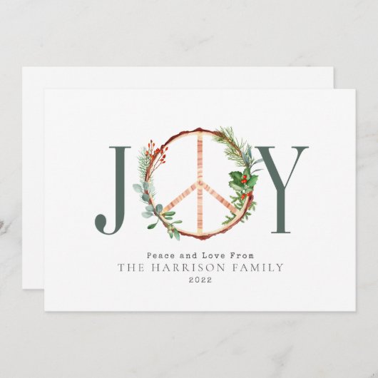 クリスマスの木製ピースサイン シーズンカード (正面/裏面)