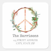 クリスマスの木製平和のサインの住所 スクエアシール (正面)