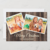 クリスマスの木製2枚写真入り カード (正面)