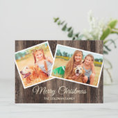 クリスマスの木製2枚写真入り カード (スタンド正面)