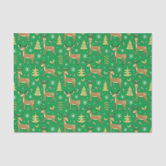 クリスマスの木遊の下のトナカイの緑 薄葉紙 (正面)