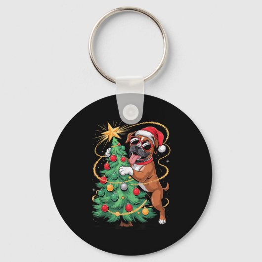 クリスマスの木 ボクサードッグ サングラス キーホルダー (正面)