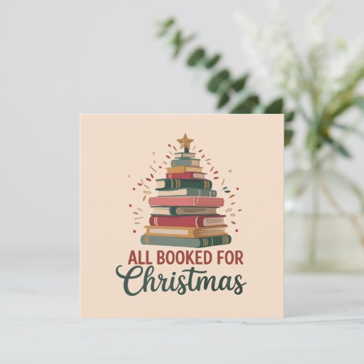 クリスマスの本のツリーの先生のための全て予約済み Xmas  招待状 (スタンド正面)