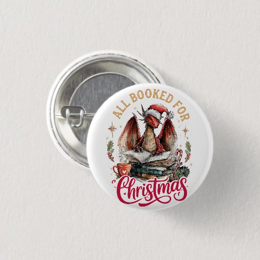 クリスマスの本を予約したドラゴン 缶バッジ (正面&裏面)