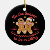 クリスマスの本を読む季節 学校 セラミックオーナメント (正面)