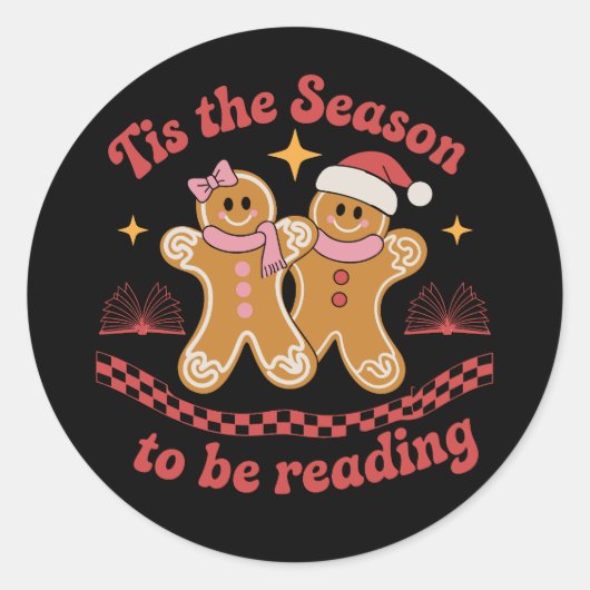 クリスマスの本を読む季節 学校  ラウンドシール (正面)