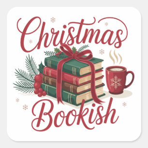 クリスマスの本好きな読書愛好家のための本虫Xmas スクエアシール