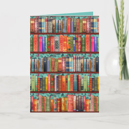 クリスマスの本棚のグリーティングカードとホリー シーズンカード