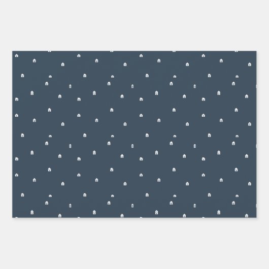 クリスマスの村かわいいシンプル3色の休日 ラッピングペーパーシート (正面3)