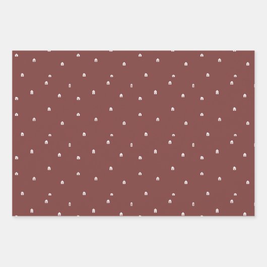 クリスマスの村かわいいシンプル3色の休日 ラッピングペーパーシート (正面2)