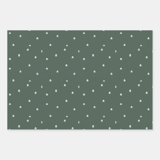 クリスマスの村かわいいシンプル3色の休日 ラッピングペーパーシート (正面)